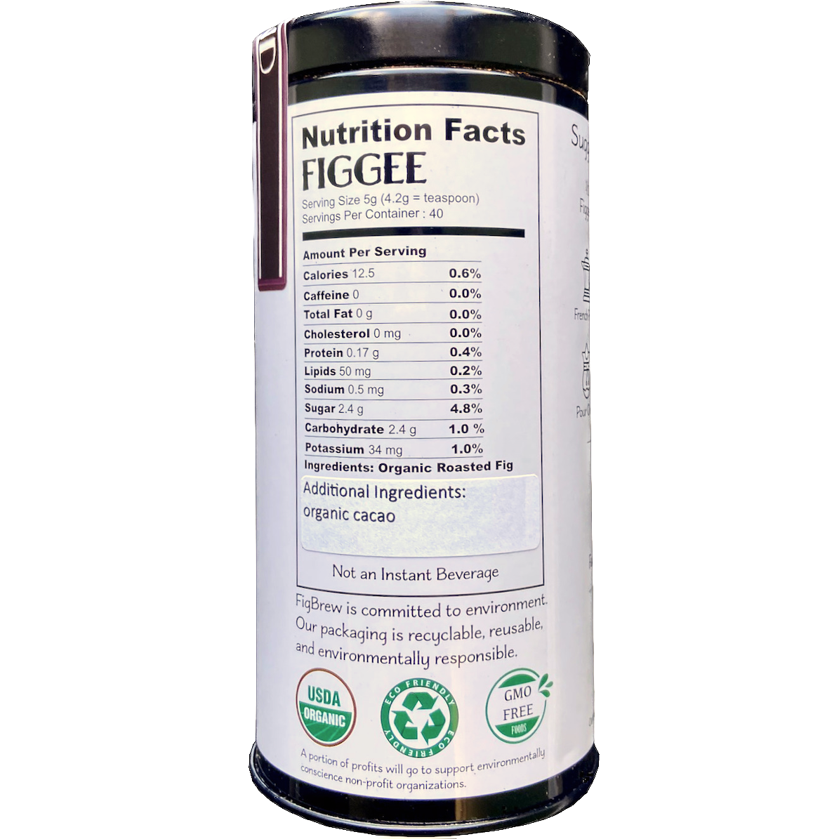 Figgee Cacao Superfood Coffee Alternative Tin 6.5oz (<3mg caffeine/serving)