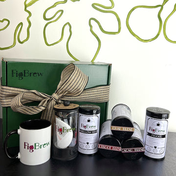 FigBrew Tin Collection Gift Box - Includes Branded French Press and Mug